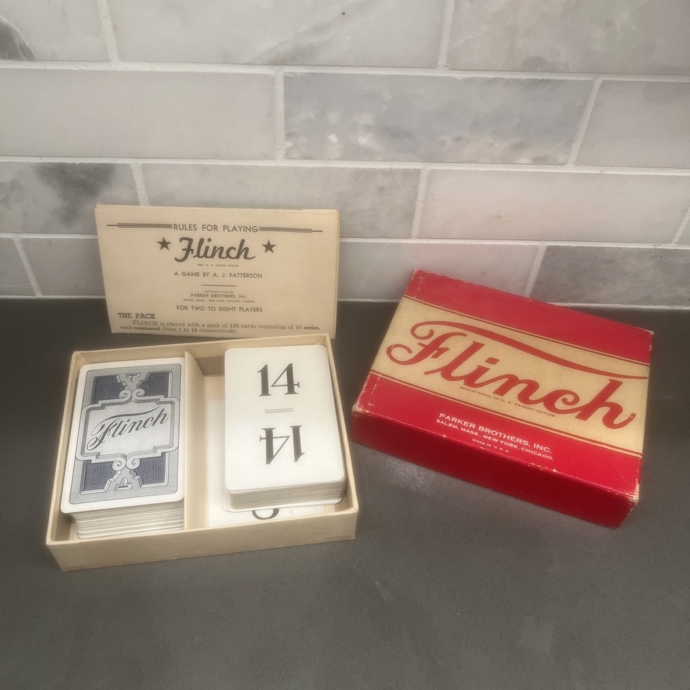 Vintage FLINCH Card Game, Parker Brothers. Copyright 1938. Original Box